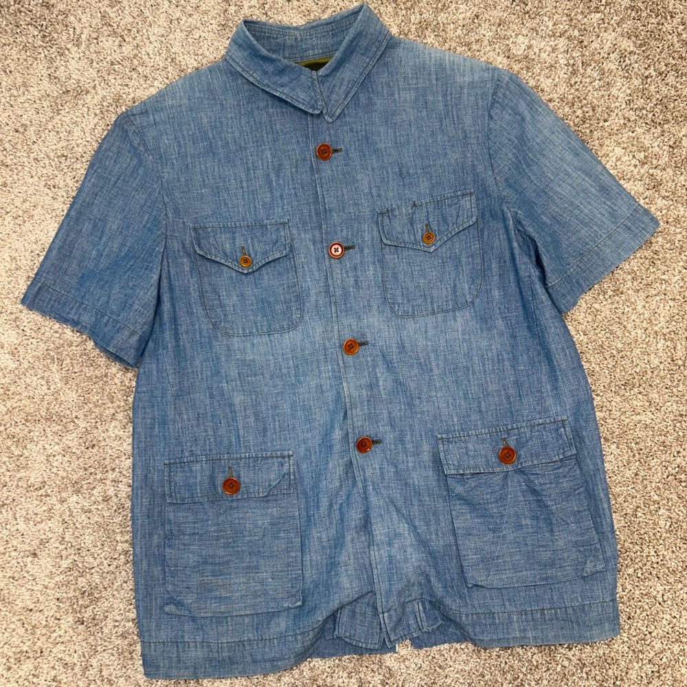 Mister Freedom‎ Le Continental Chambray Shirt Men Size Large Blue Button